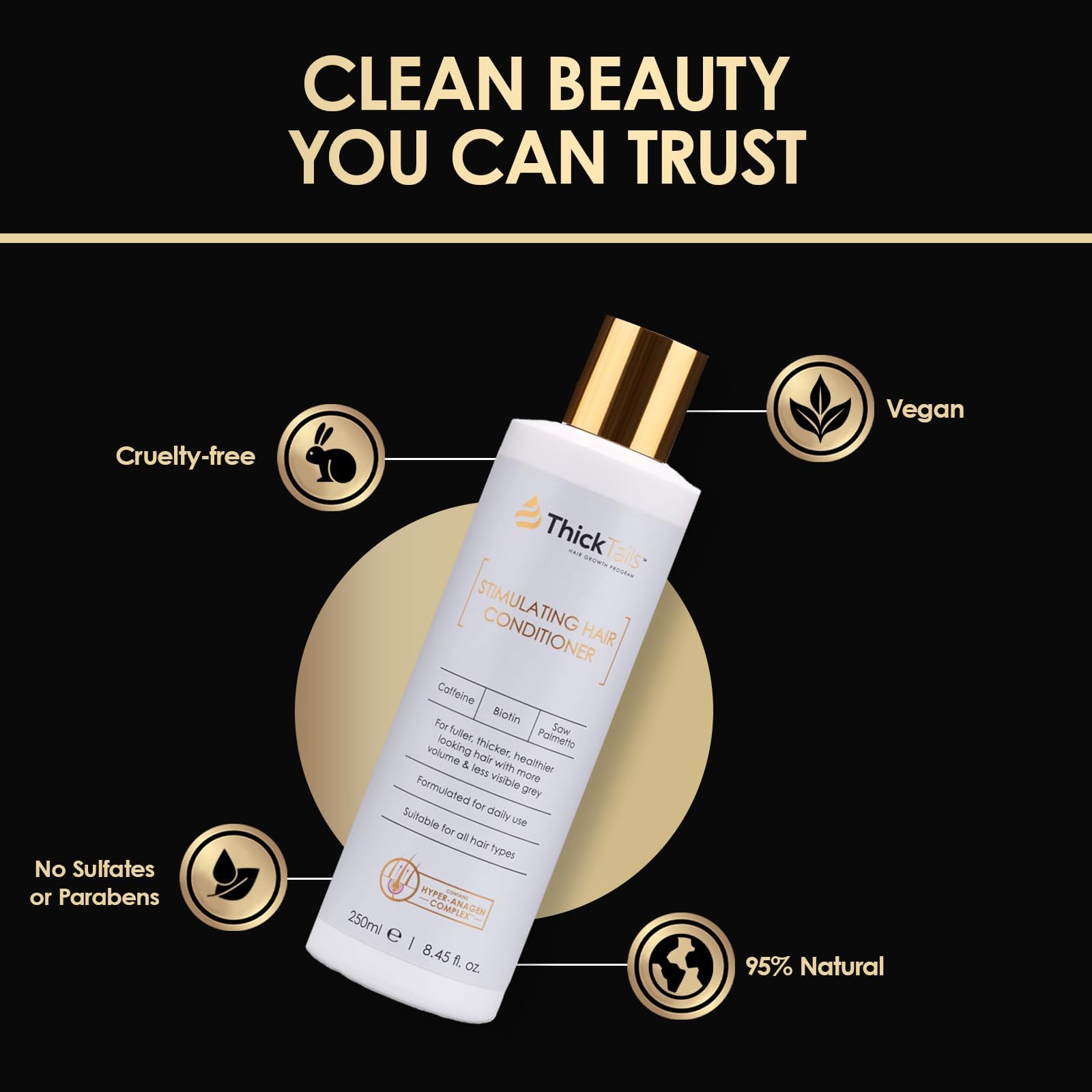 ThickTails Stimulating Hair Conditioner for Women | Biotin, Caffeine & Botanical Extracts | Sulphate-Free, Paraben-Free, Vegan Hair Care | 250ml