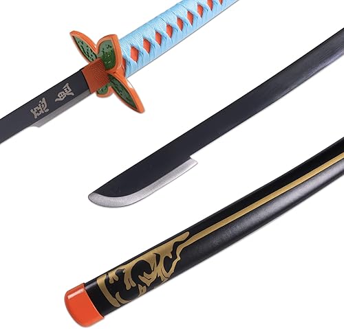 Vista 23 de Bowen - Espada de anime Demon Slayer, Tanjirou Rengoku Samurai, 40.5 pulgadas de acero al carbono real Espada Inosuke 2 piezas