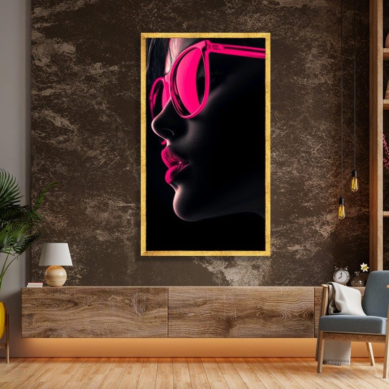 Affiche abstraite femme lunettes roses pour grand mur vide - 2