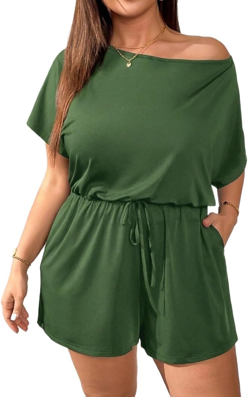 Rompers for Women Summer 2026 Plus Size Romper,Cutie Off-The-Shoulder, For Casual Jumpsuit