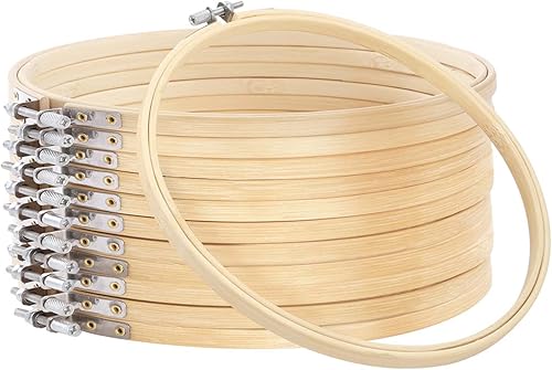 Caydo 12 aros de bordado de bambú de 10 pulgadas, anillos de punto de cruz, para manualidades, costura práctica y manualidades de bordado de