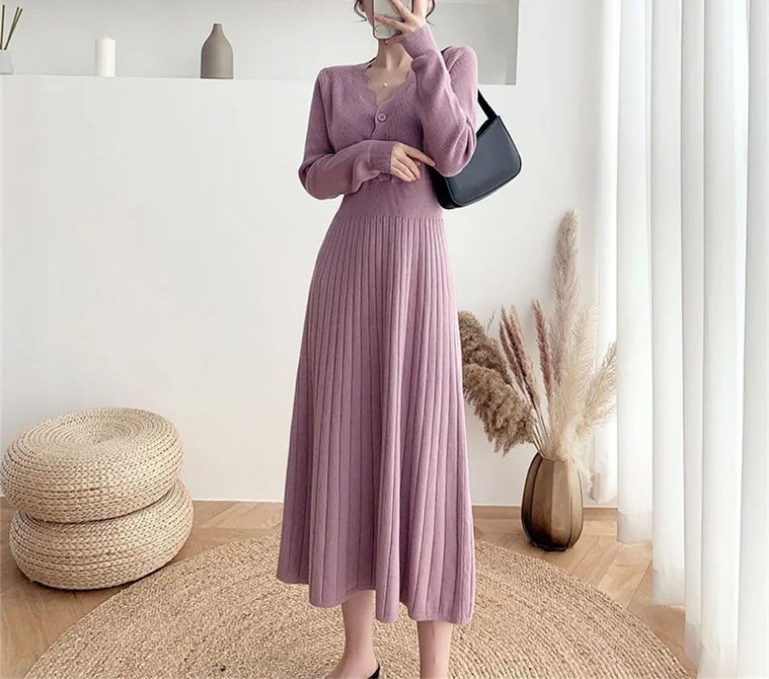 Vestido de punto para mujer, para otoño e invierno, corte ajustado, manga larga, vestido de fiesta, falda de lana.