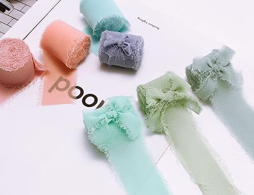 Miniatura 5 de DJBM 3 rollos de 1.5 pulgadas x 5 yardas hechas a mano con flecos de gasa de seda para invitaciones de boda, ramos de novia, envolver arreglos