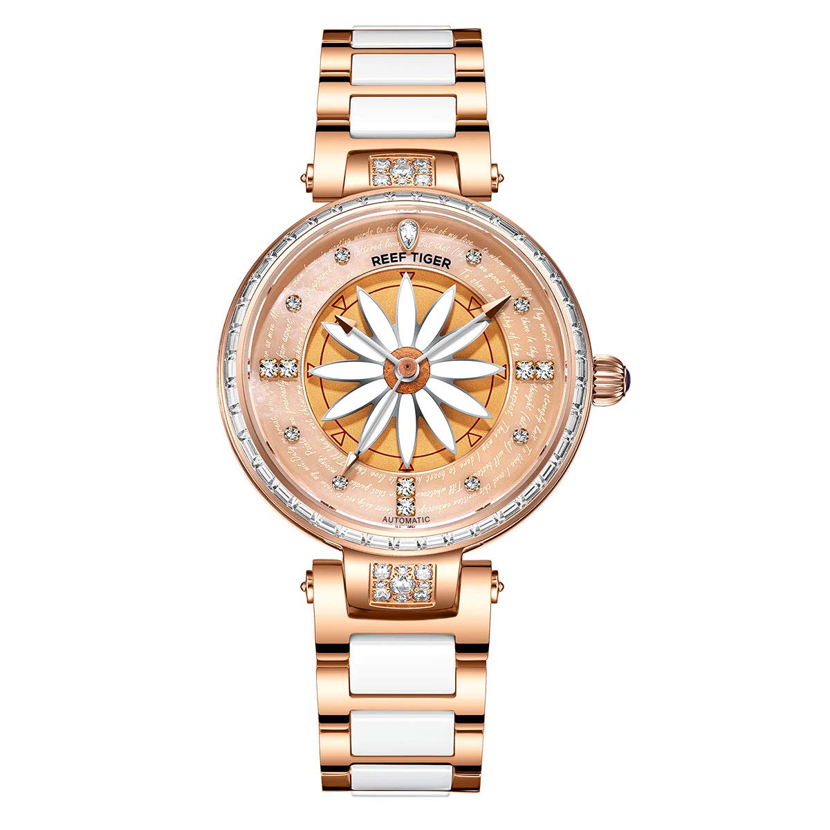 REEF TIGER Fashion Lily Ladies Automatic Watches for Women Diamonds Bezel RGA1599 (RGA1599-PWP)