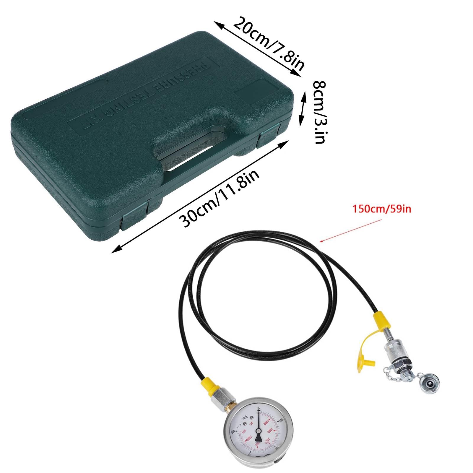 Kit per Prova Pressione Idraulica, 250/400/600 Bar, Set di Misuratori Idraulici per Escavatori con 3 Manometri, 6 Giunti, 3 Tubi Flessibili di Prova, 1 Scatola per Escavatori Trattori Macchine Edili