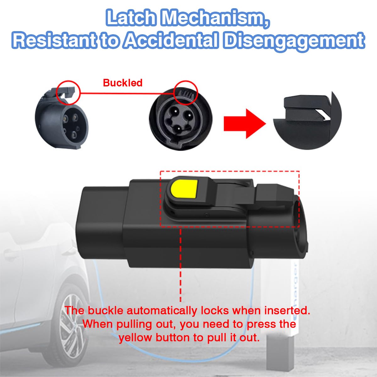 Adattatore EV da Tipo 2 a Tipo 1, Cavo di Ricarica per Veicoli Elettrici Con Clip, 32 A IEC 62196 Maschio a SAE J1772 Femmina Convertitore per Auto