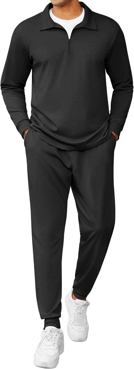 COOFANDY Men’s Tracksuit 2 Piece Quarter Zip Polo Athletic Sweatsuits Casual Running Jogging Sport Suit Sets