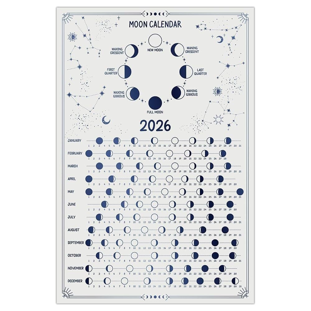 SSOPTMCB Framed Lunar Calendar 2026 - Moon Phase Chart and Celestial Event Guide, Decorative Astronomy Poster for Home, Office, and Stargazing Room(Framed,16x24inch(40x60cm))