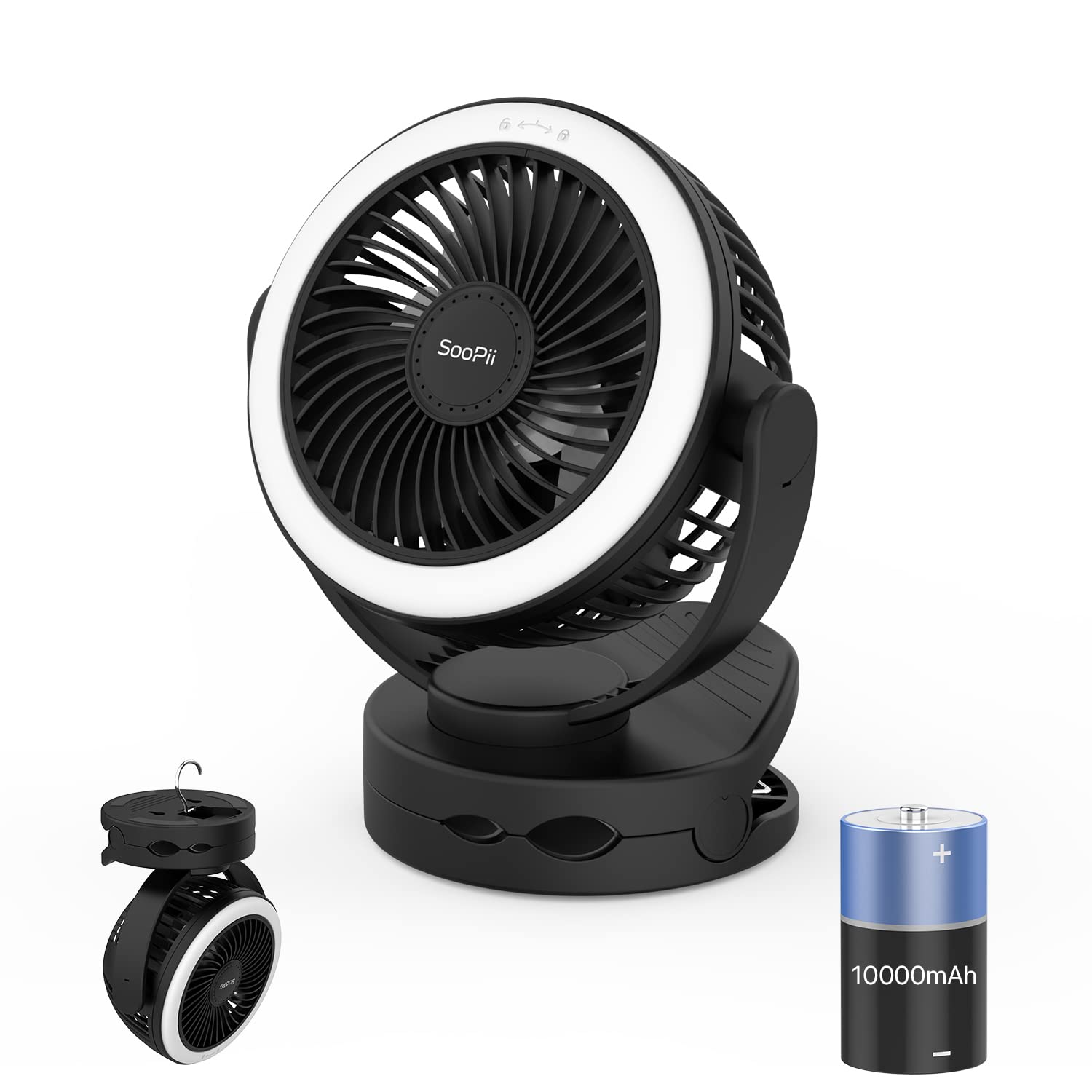 Buy SooPii 3 in1 Battery Operated USB Desk Fan with LED Light,10000mAh