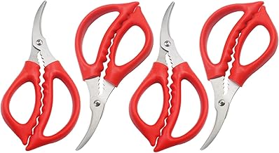 Luckkyme 4 Pack Kitchen Seafood Scissors Fish Scissors Crab Scissors Lobster Scissors, Multifunctional Stainless Steel Seafood Scissors(Red)