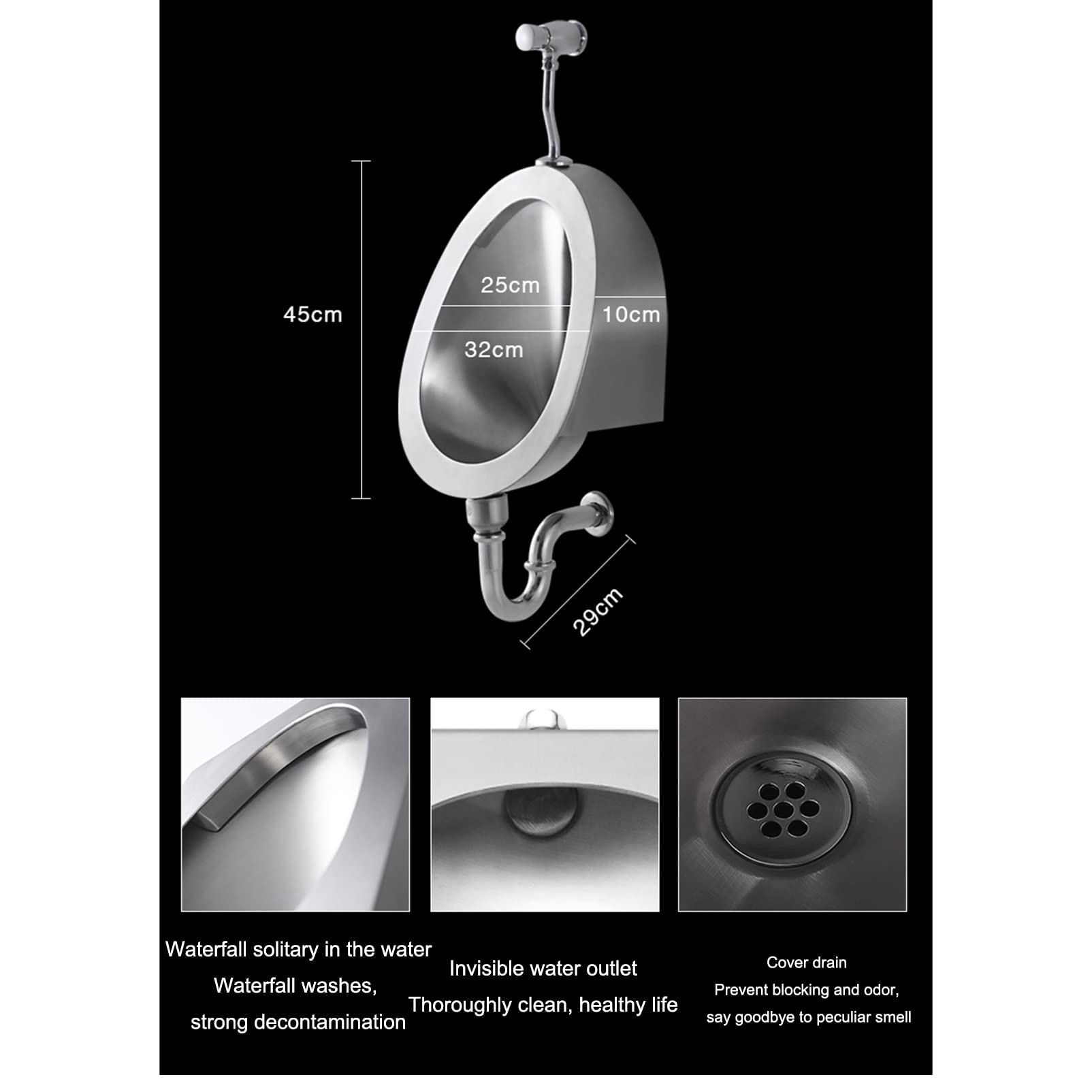 SSRURYWZ Stainless Steel Urinals, Smart Flushing Urinals, Standing Urinals in Bathroom, High-Efficiency Urinals with Commercial Smart Sensor Flushing Valves (Ground Drainage)
