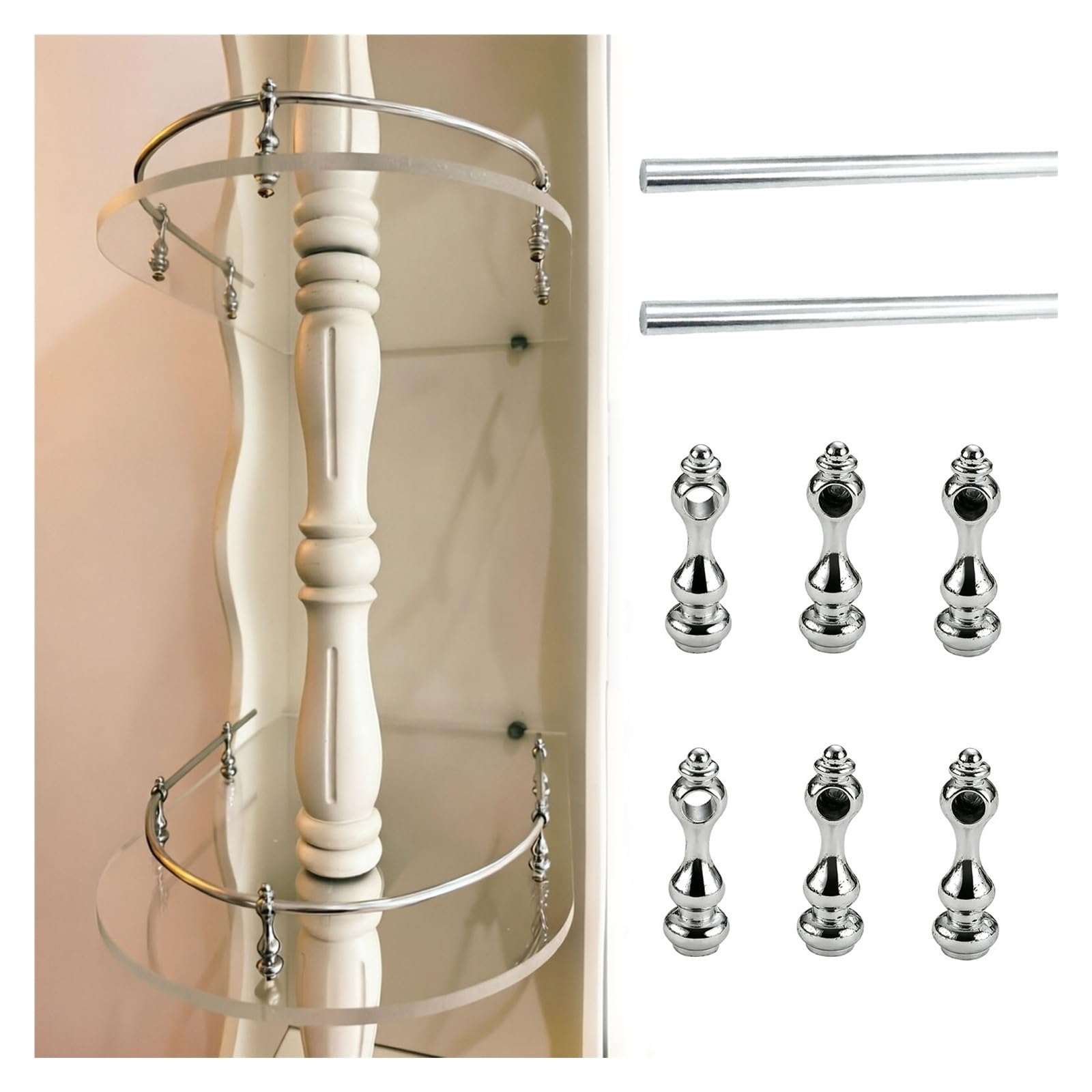 Lxlzyxsf 2Pcs Bendable Shelf Rail Kit, Solid Metal Finials Rustproof Shelf Safety Bar, Cuttable Protective Rails For Plates Glasses Books Easy Installation(,26In/66Cm)
