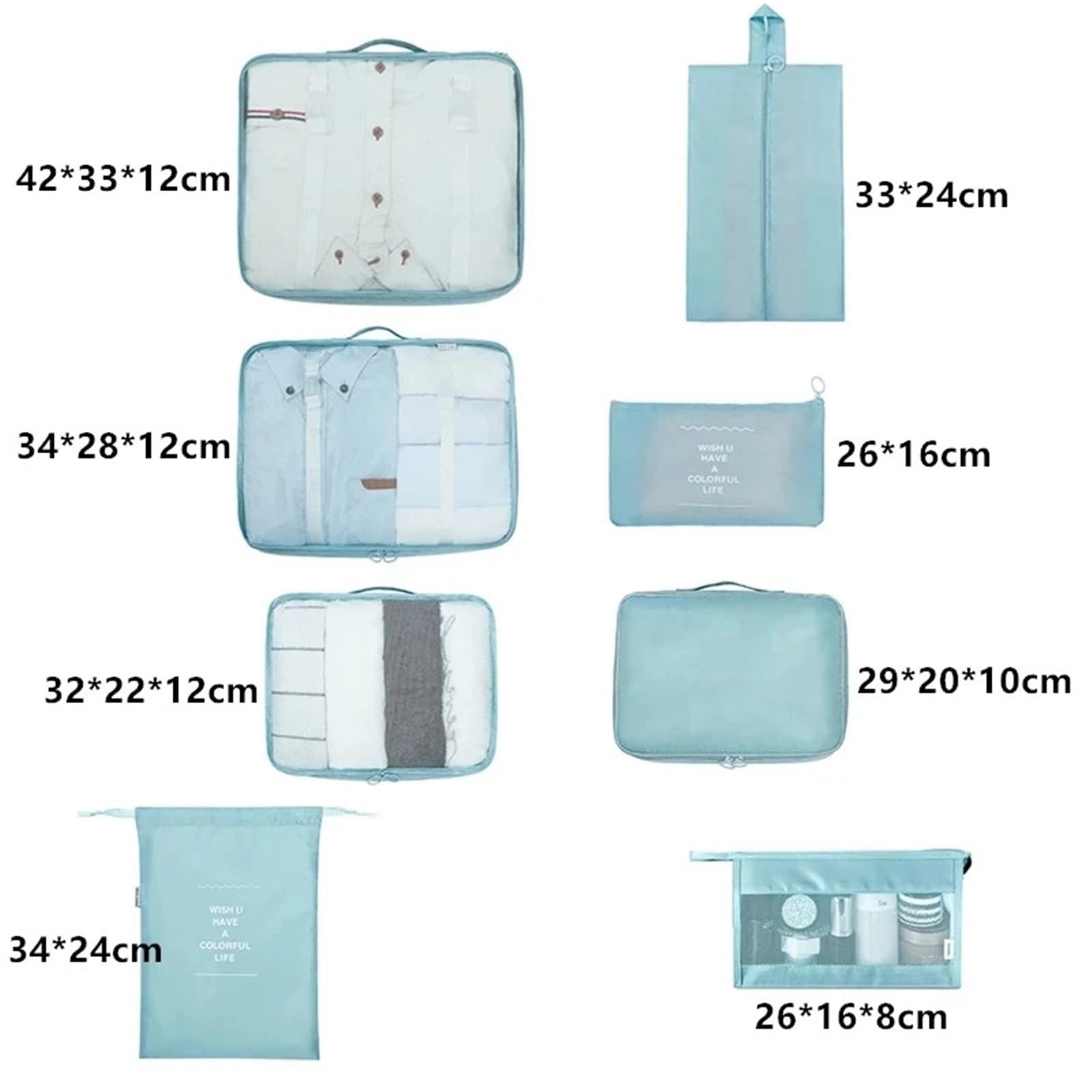 Set da 8 pezzi, borsa viaggio impermeabile, organizer, coperta, for scarpe(Blue)