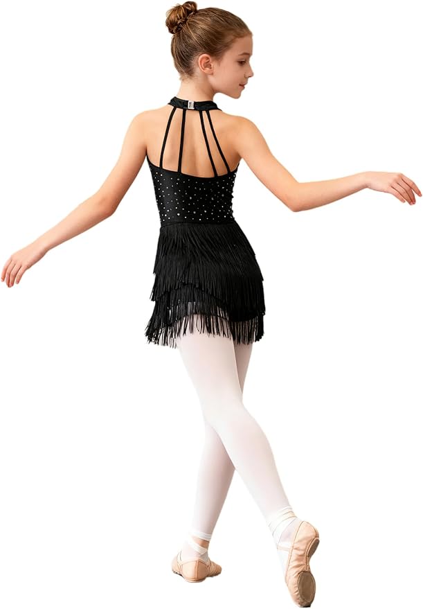 Abito Con Frange Per Bambina Anni '20 - Vintage Stile Charlestone Per Danza E Feste