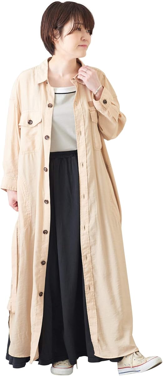 Amazon Co Jp Cube Sugar キューブシュガー クリンプ ミリタリー シャツワンピース レディース Mサイズ ベージュ 服 ファッション小物