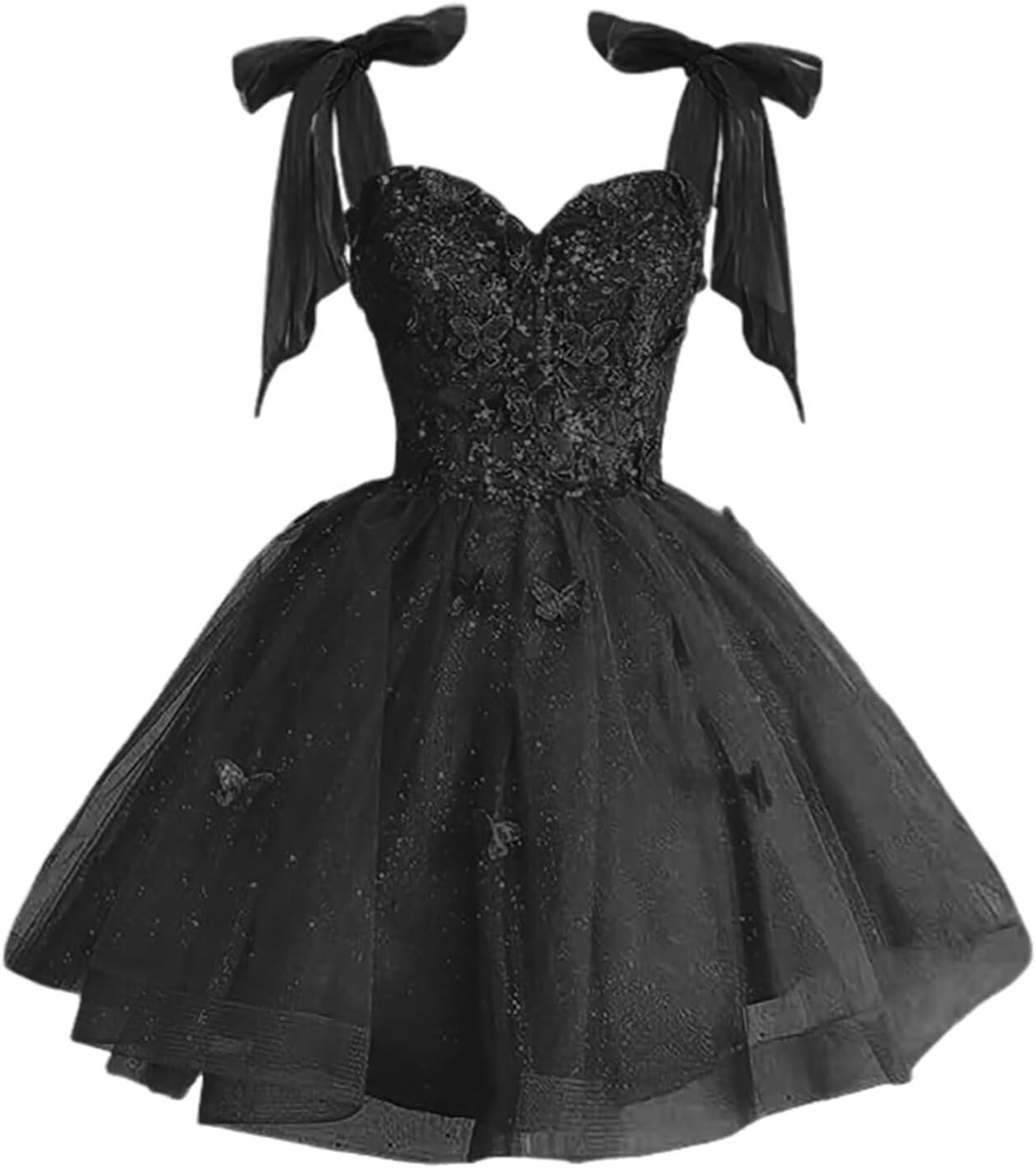 Teens Bow Straps Glitter Tulle Short Homecoming Dresses 3D Butterfly Cocktail Party Dress VS196