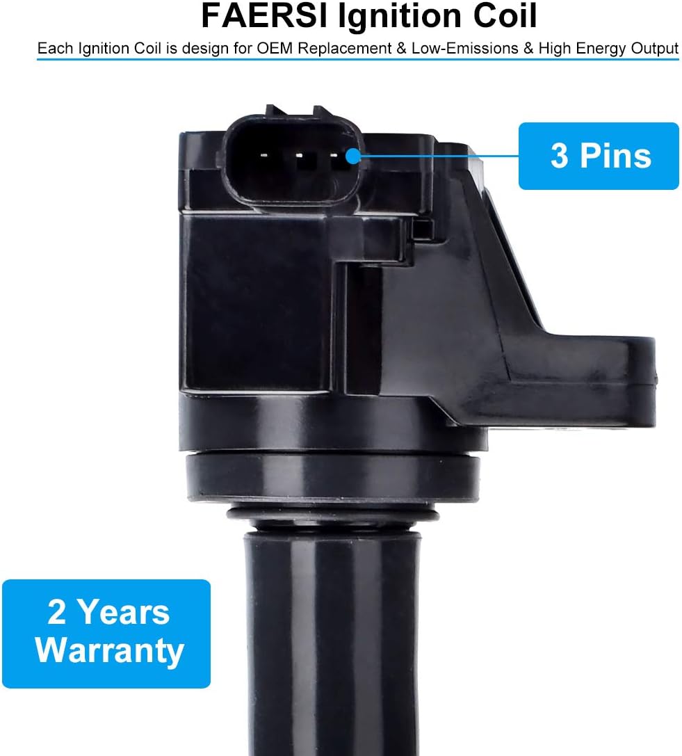FAERSI Ignition Coil Pack of 4 Replacement for 2007 2008 Honda Fit 1.5L L4, OE# UF581, C1578, UF-581