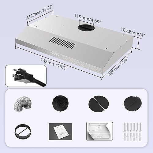 Miniatura 8 de Extractor de cocina de 30 pulgadas Campanas extractoras debajo del gabinete campana de cocina-bajo campana extractora de gabinete, extractor de