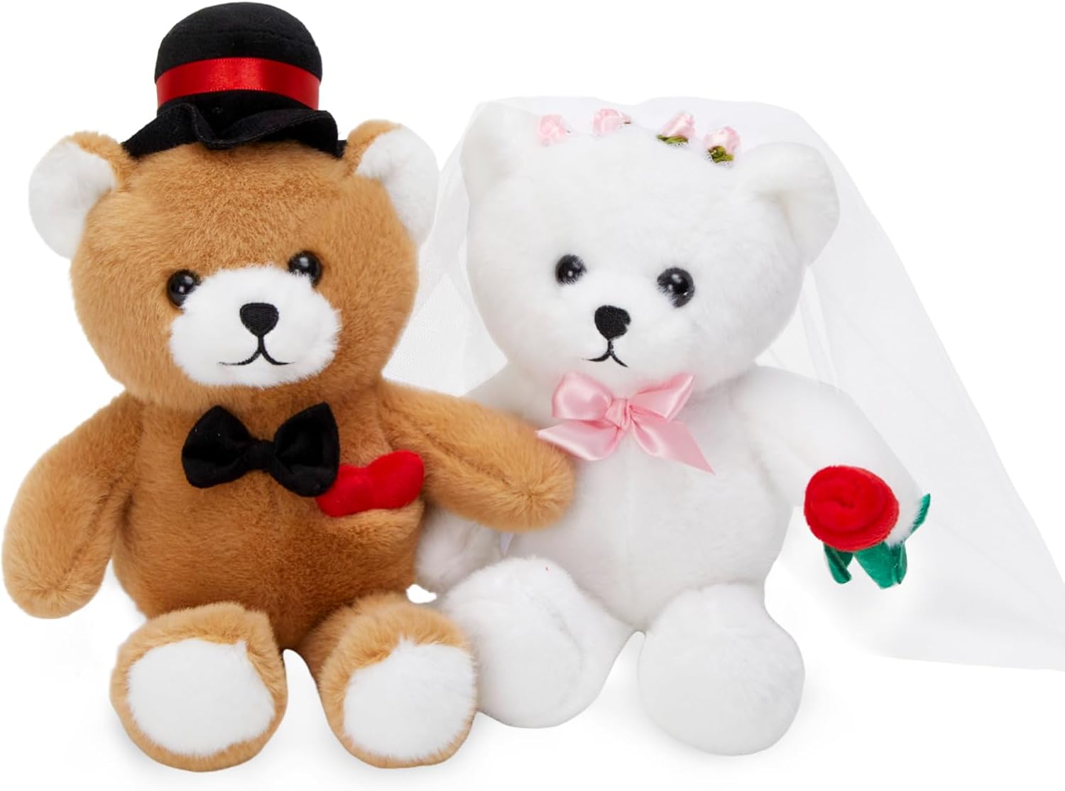 WEWILL 2 Piece 10 Inch Wedding Teddy Bears Stuffed Animals Bride & Groom Plush Dolls with Clothing Cute Wedding Proposal Gifts, Perfect for Anniversary, Wedding, Valentine Decor