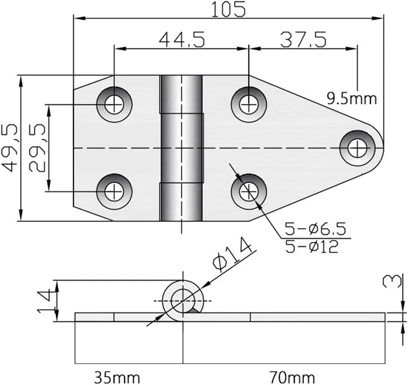 XJJ-107 Electric Meter Control Box Distribution Box Door Hinge Switch Cabinet Hinge Equipment Control Industrial Cabinet Hinge 1Pcs(Stainless Steel)