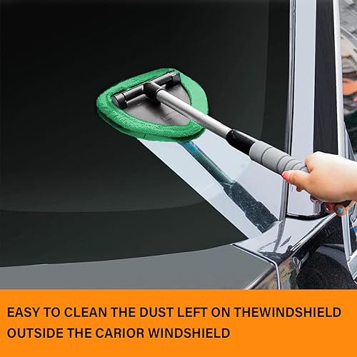 Miniatura 3 de Limpiador de parabrisas, herramienta de limpieza de ventana de automóvil con mango extensible, 3 almohadillas de tela de microfibra lavables y