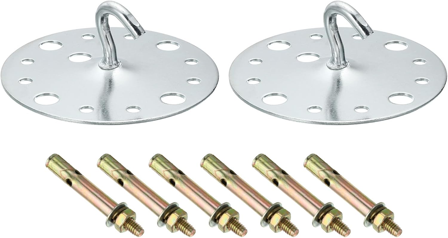 PATIKIL 264lbs 115mm Steel Ceiling Hooks, 2pcs Ceiling Fan Hook Pad Eyes Plate Wall Hanger Hardware with Mounting Screws for Hanging Lamp Plant Baskets
