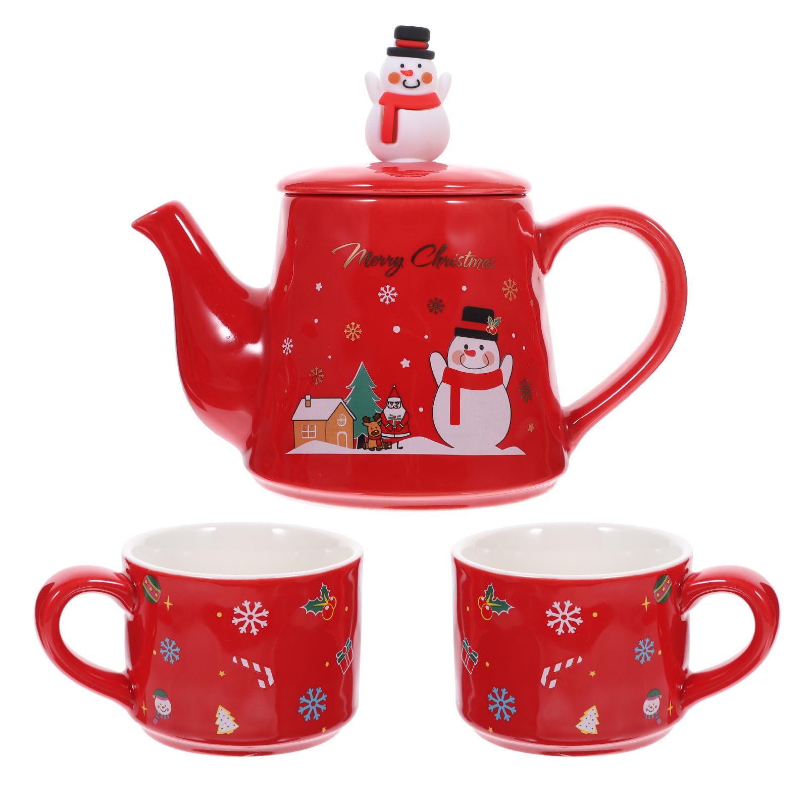 Théière 550ml et 2 tasses rouge de Noël, le cadeau idéal en céramique