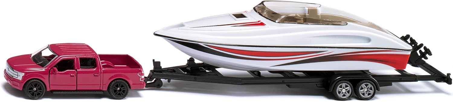 siku 2568, Ford F150 US-Police with Motor Boat, 1:55, Metal/Plastic, Red/White, Rubber Tires, Floating Toy Boat