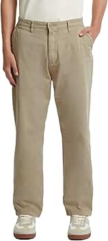 Men's Classic Fit Khaki Chino Pants with Hidden Expandable
