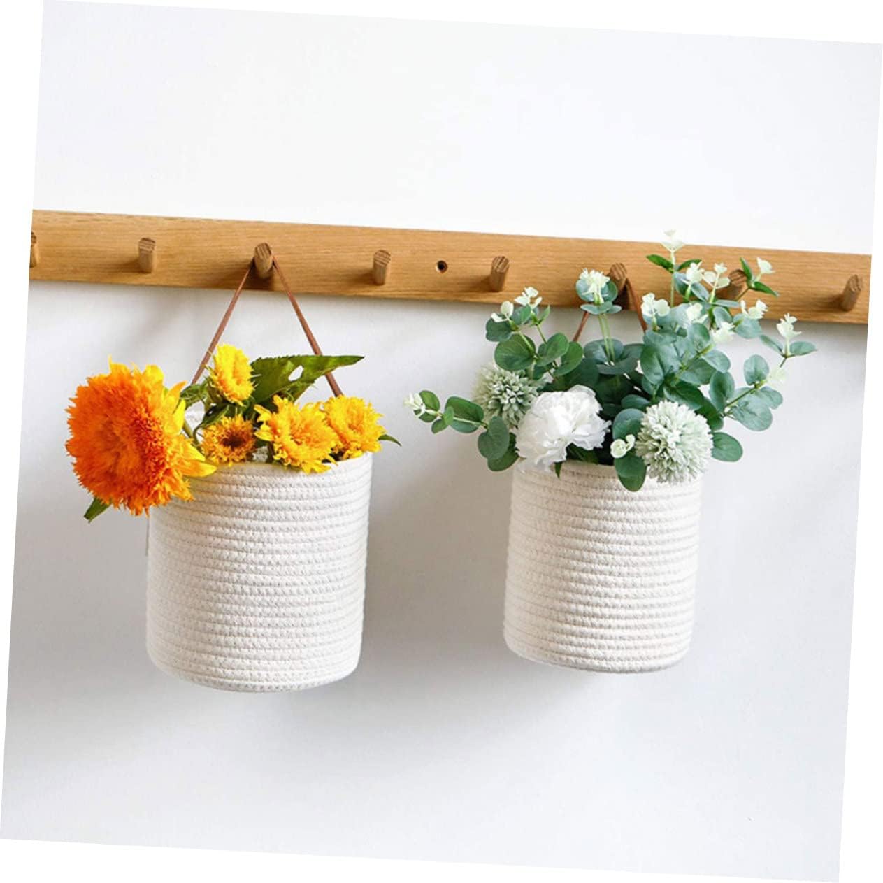 Woven Basket Wall Decor 2pcs Cotton Hanging Storage Baskets Flower Holder for Kitchen Living Room
