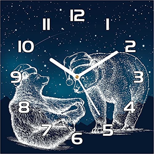 Horloge en verre murale salon moderne ours étoiles 30x30 cm