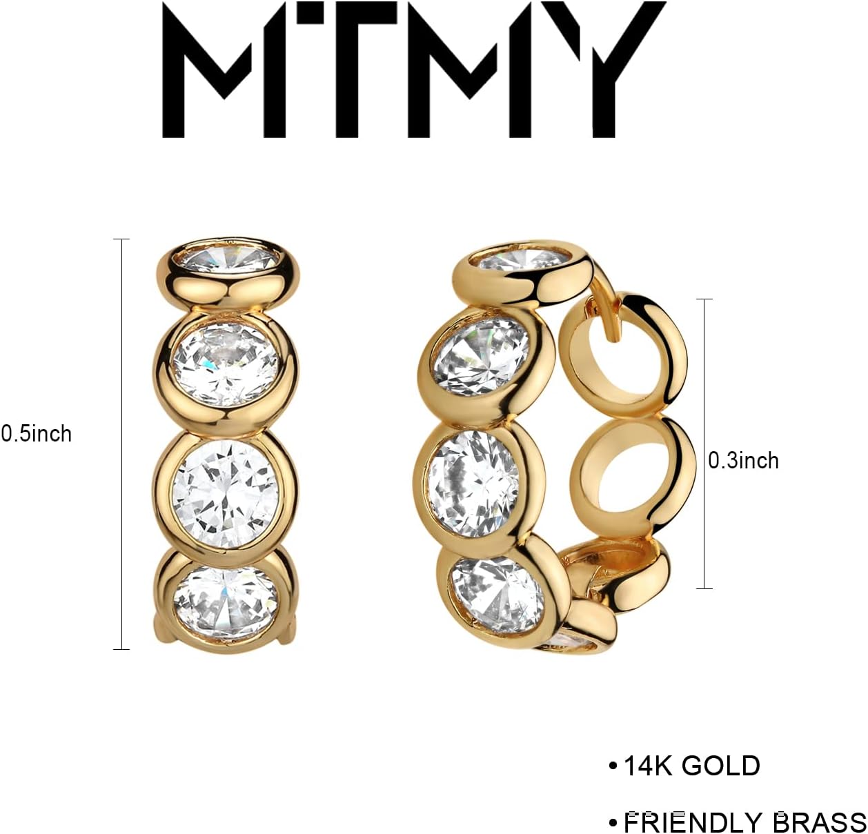 MTMY Huggie Hoop Earrings 14K Gold Plated Cubic Zirconia Dainty Simple Cute Beads Elegant CZ Circle Small Hoop Earring for Women Minimalist Handmade Hypoallergenic Jewelry - Image 4