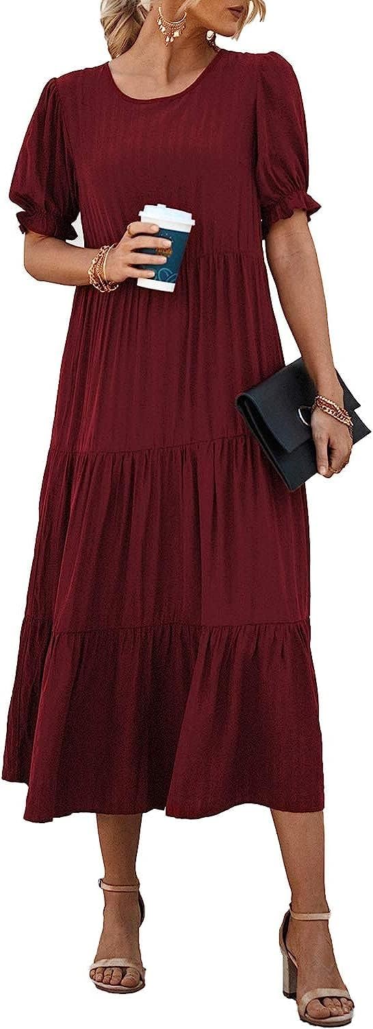 IFFEI Mommy and Me Dresses Summer Casual Boho Matching Outfits Ruffle Puff Sleeve High Waist Midi Beach Maxi Dress - Image 2