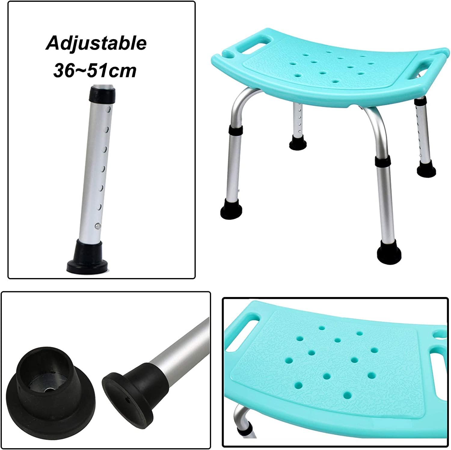 Silla de Ducha para Personas Mayores, Taburete de bañera Compacto, Ligero y Ajustable en Altura, para Adultos con discapacidad, Asiento de Ducha Premium (Azul, 51 x 30 cm)