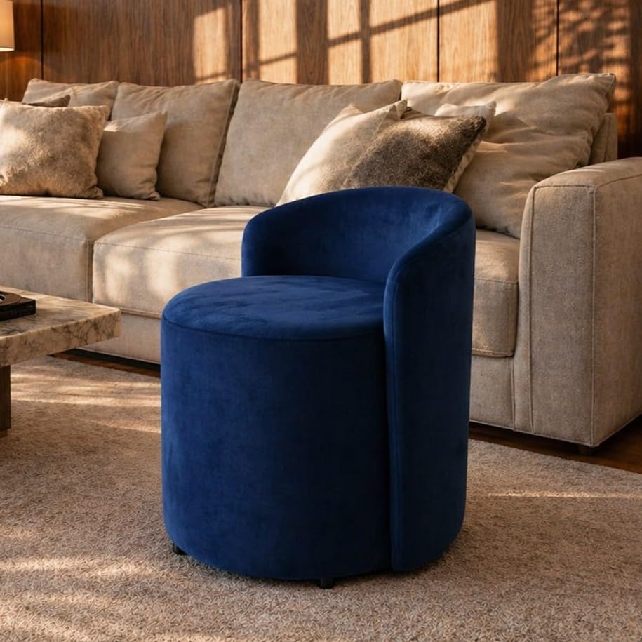 Image of Jaico Wood Seating mudda Puffy Stool Chair for Living Room, Dressing Table, Office, Home Decor, Ottoman pouffes, Sofa Type, and Large .Ottoman and Chair Combined into one (Blue)