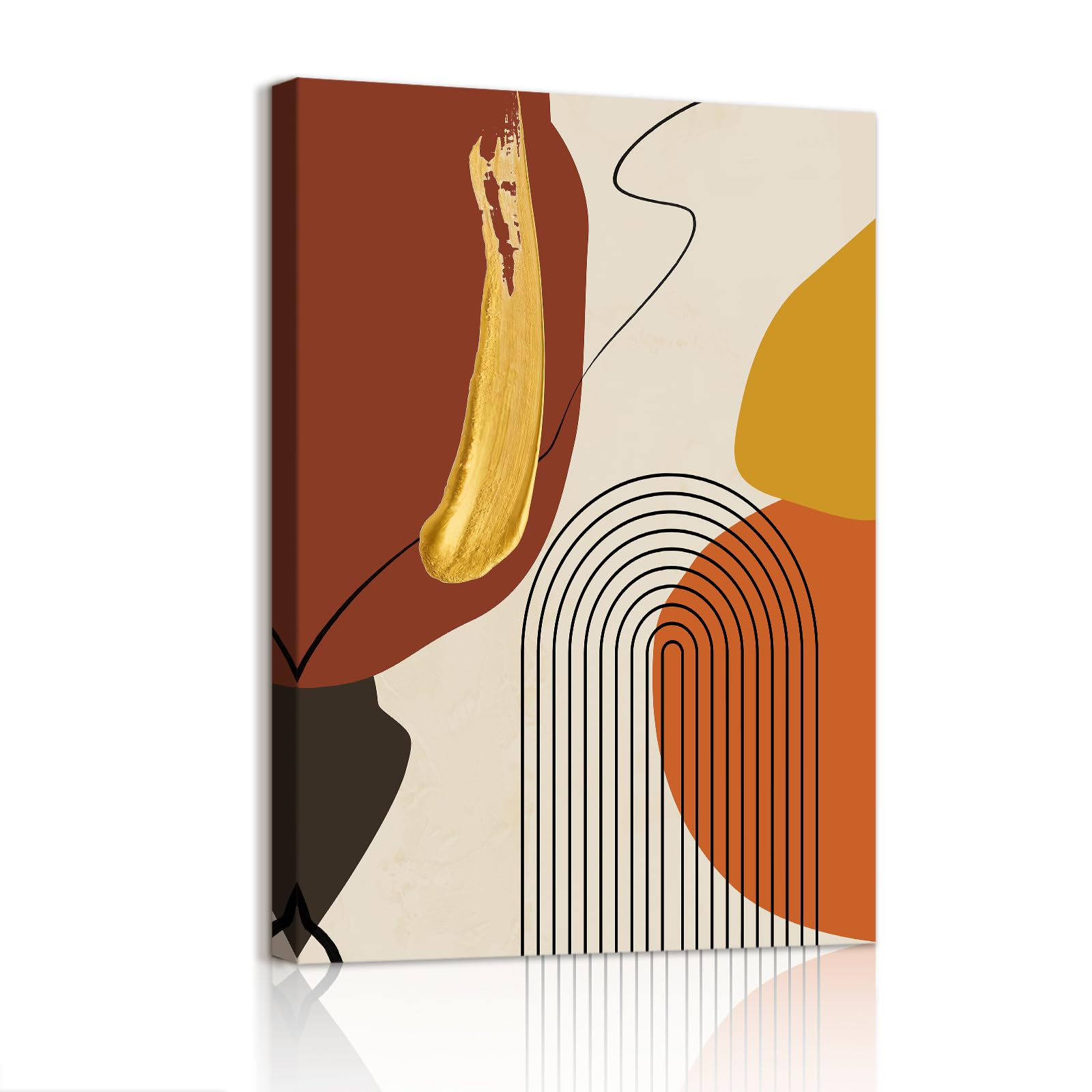 WENGTIAO Boho Abstract Geometric Canvas Wall Art Prints Framed Pictures Red Brown Orange Gold Painting on Canvas Living Room Bedroom Bathroom Wall Decor 30x40 cm — image 1