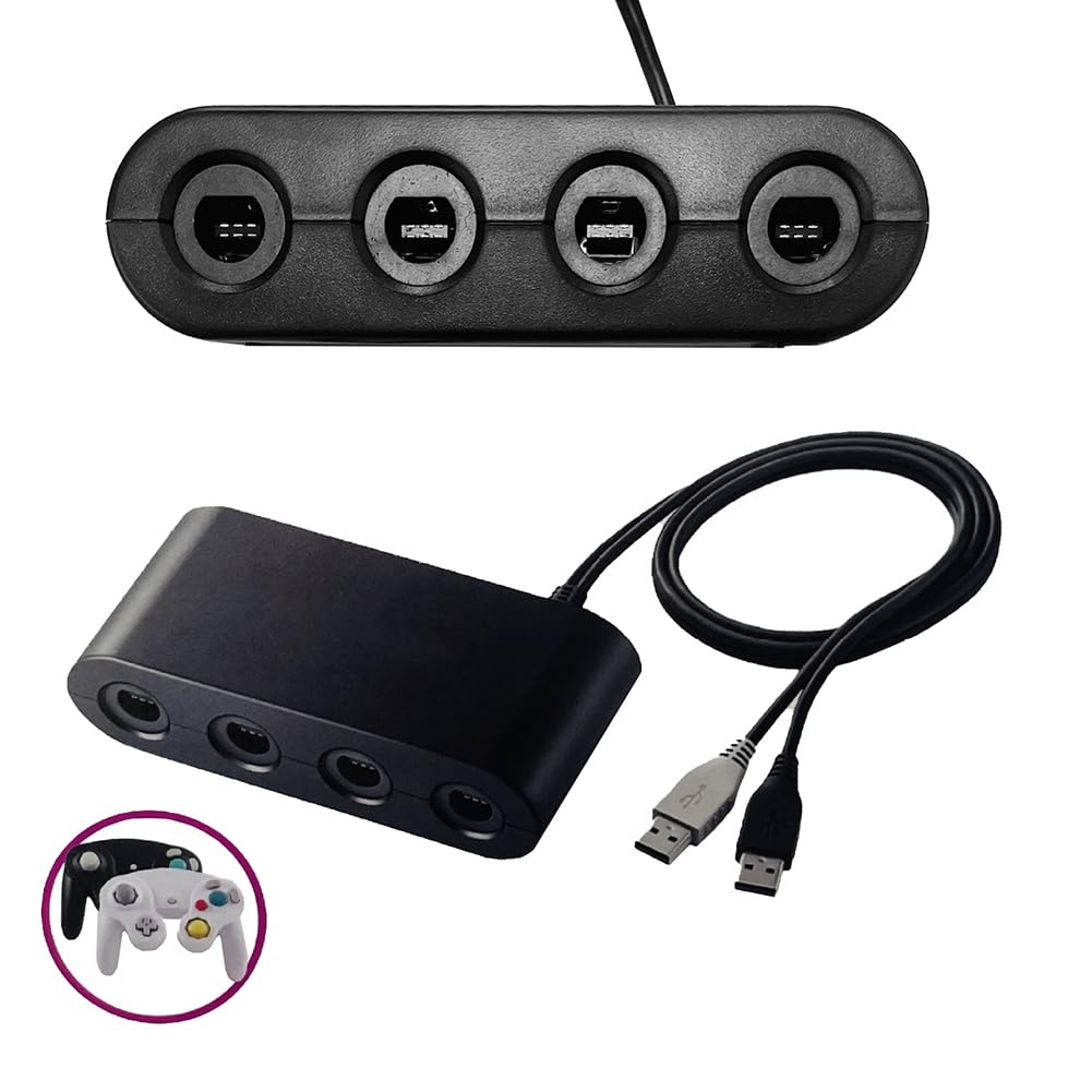 Jerilla Adattatore NGC per Controller GameCube, Convertitore Supporto 4 Controller GC Gamepad Compatibile con Nintendo Wii U/Switch Console/PC