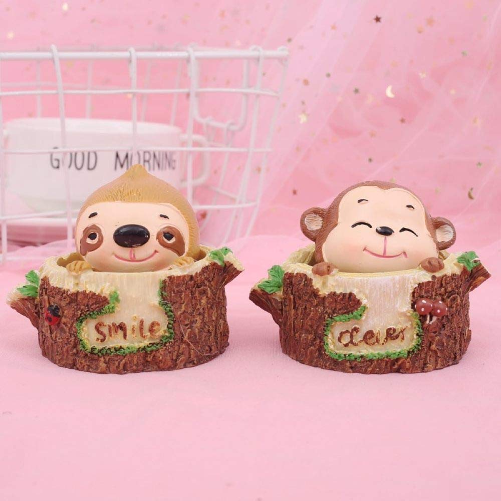 Statue de singe en résine x2 mini figurines mignonnes de dessin animé pour étagère et bureau
