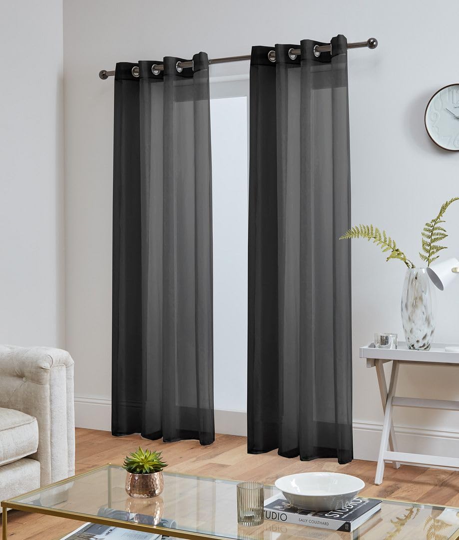 John Aird Lucy Voile Curtains - Eyelet - Pair - 2x Voile Panelss (Black, 58" Wide x 48" Drop) — image 1