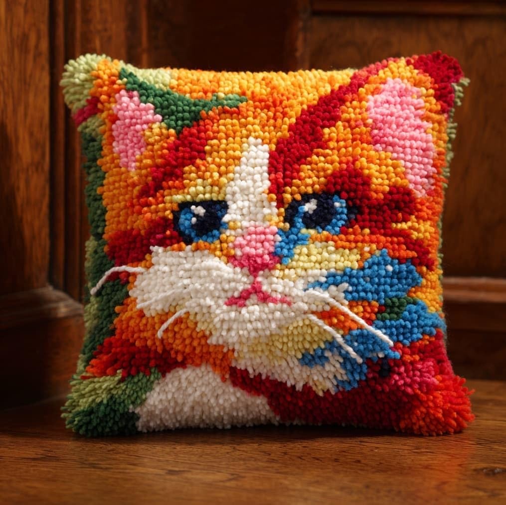 AxiangziK DIY Latch Hook Pillow Kits for Adults,Animal cat