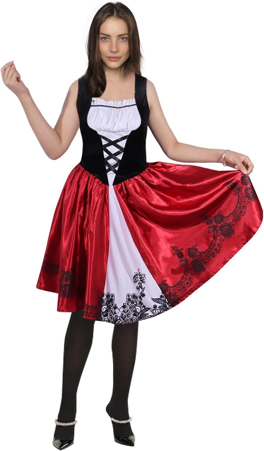 Women Little Red Hood Costumes Halloween Party Dresses with Hooded Cloak Long Cape Outfit Set Cosplay Fancy Dress up - Image 5