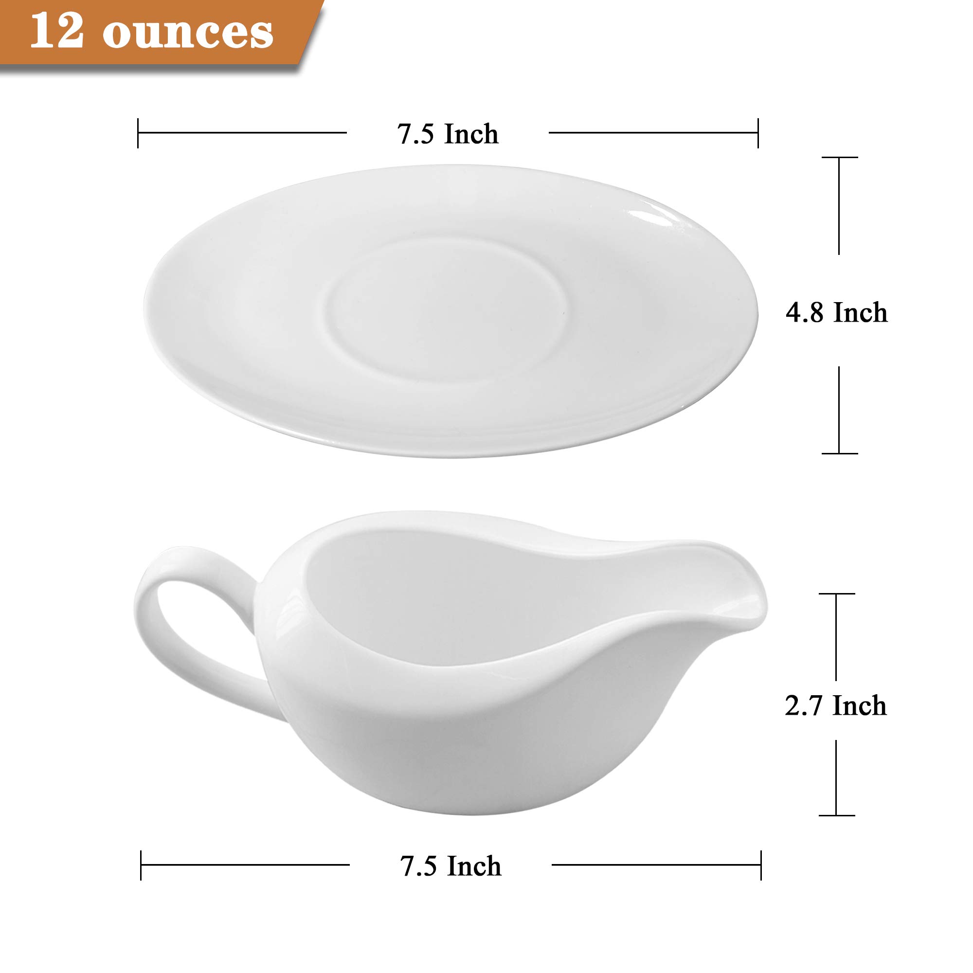 Cobata Ceramic Gravy Boat with Tray-Microwave & Dishwasher Safe/White (12 oz)/Stocking Stuffer