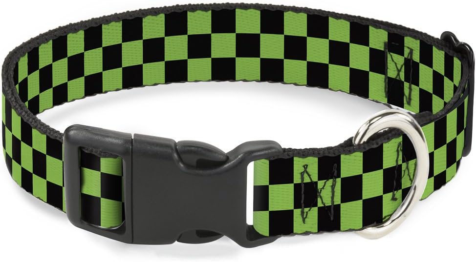 Buckle-Down Plastic Clip Collar - Checker Black/Neon Green - 1.5" Wide - Fits 13-18" Neck - Small