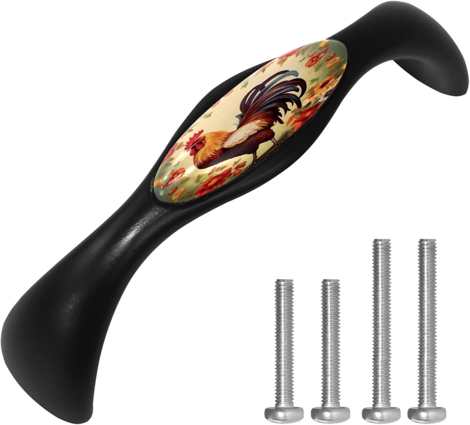 4 Pack 5.6 Inch Black Sunflower Rooster Cabinet Pulls, Kitchen Cabinet Hardware