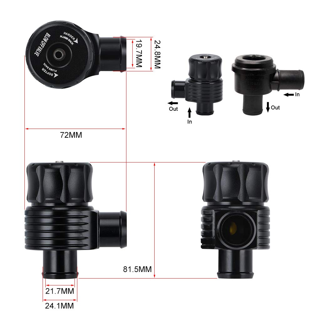 VáLvulas De Escape Negro Auto Racing Aluminio Universal BOV 25mm 1.8T Válvula de soplado Turbo Wastegate Bov con Adpater