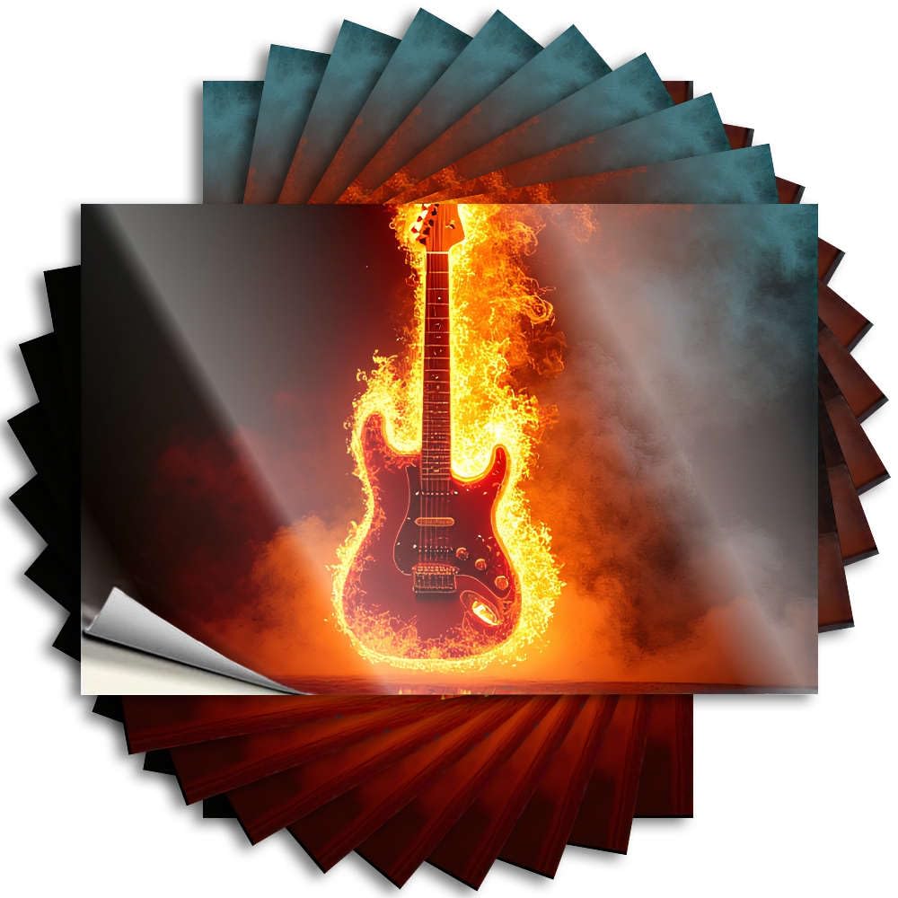 Flaming Guitar in Flames. Sticker Modern Self Adhesive | Western Bumper Vinyl Sticker Pack for Spring(8X12CM)