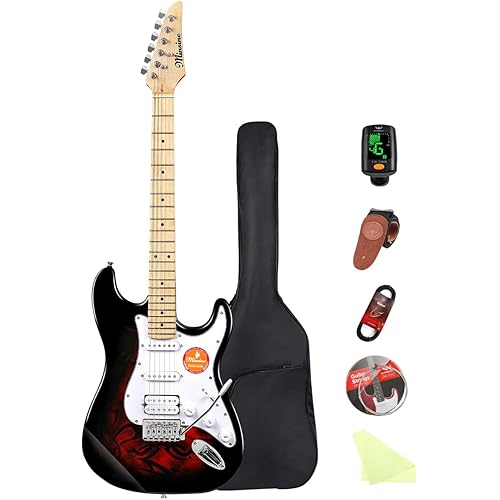 Electric Guitar Beginner Kits, 6 Strings 39 Inch Solid Body Guitarra Electricar Set for Adults With Gig Bag, Strap, Tremolo Arm, Cable & Picks MS100 (Flame Red)