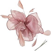 1Pcs Wedding Fascinator Feather Headband Flower Fascinator Hat Women Wedding Hat Elegant Fascinator for Party Reception (Pink)