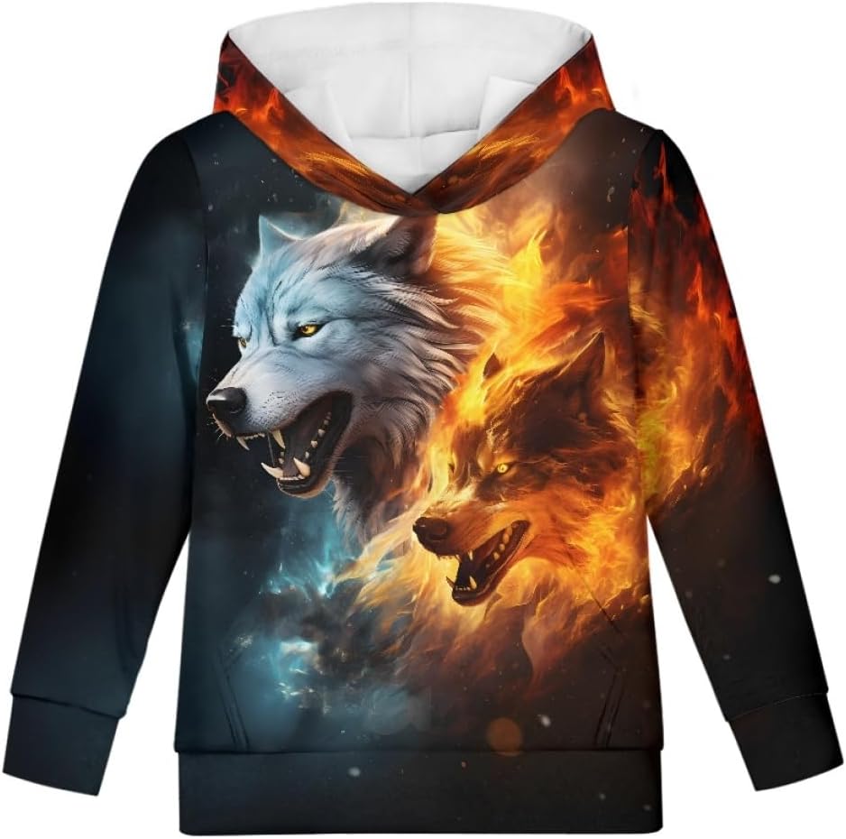 Chandail Adolescent Garcon Boys Girls 3D Wolf Print Casual