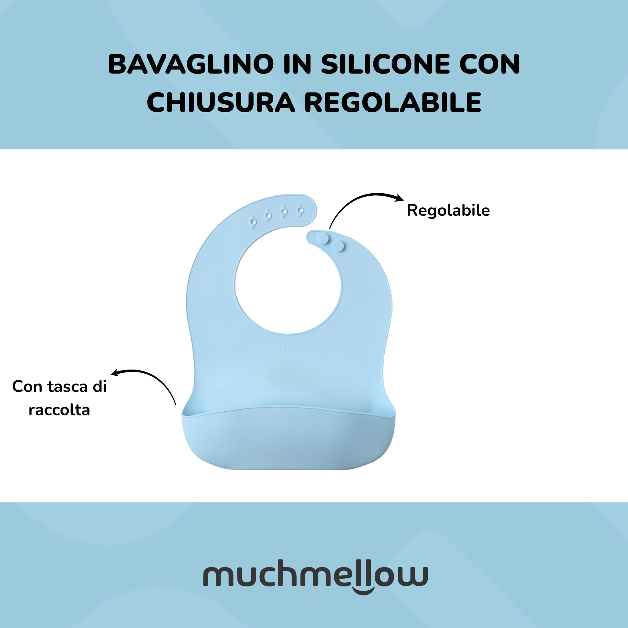 Set Silicone 2 Pezzi Bavaglini Morbidi MADE IN ITALY Tasca Raccoglipappa Impermeabili Antimacchia Regolabili Svezzamento Plastic Free
